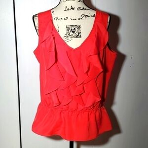 Metaphor| Women's Coral/ Salmon Ruffle Top Sleeveless Office Evening Sz.Large
